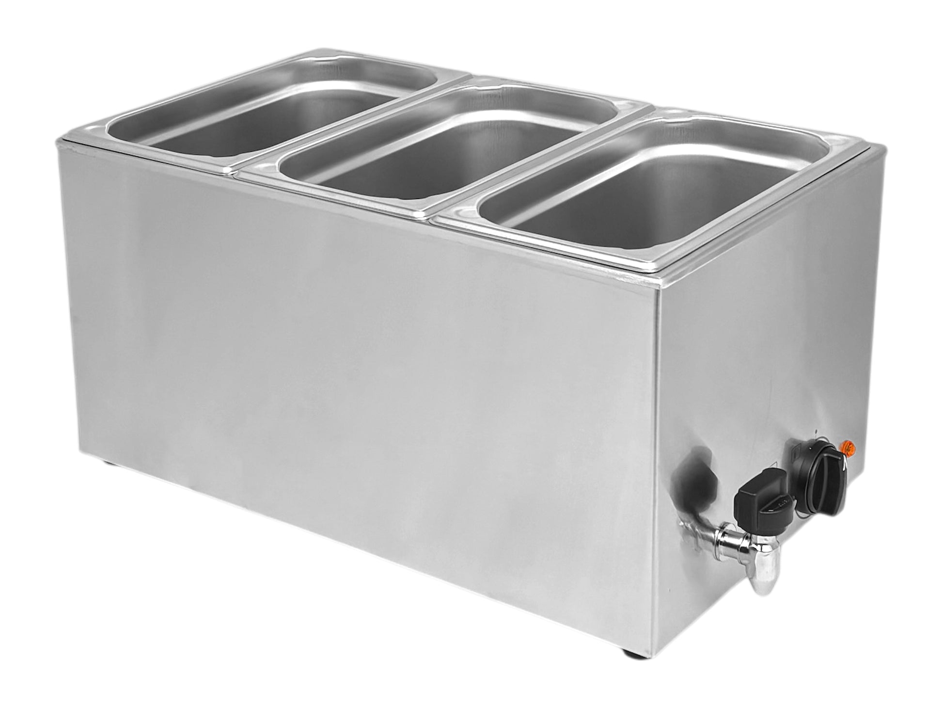 Elektrische Bain-Marie mit drei GN 1/3 Einsätzen zum Warmhalten verschiedener Speisen am Buffet