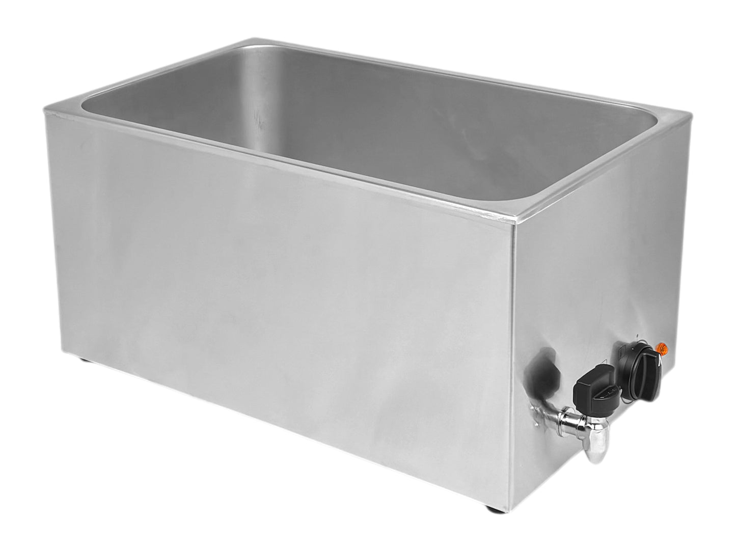 Elektrische Bain-Marie aus Edelstahl mit Ablaufhahn zum Warmhalten von Speisen am Buffet