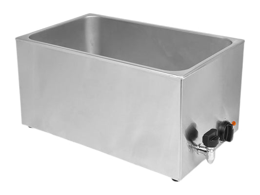 Elektrische Bain-Marie aus Edelstahl mit Ablaufhahn zum Warmhalten von Speisen am Buffet