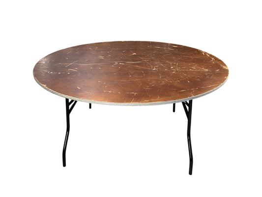 Runder Banketttisch 150 cm mit klappbarem Metallgestell und Holztischplatte für Hochzeiten und Events in Kiel