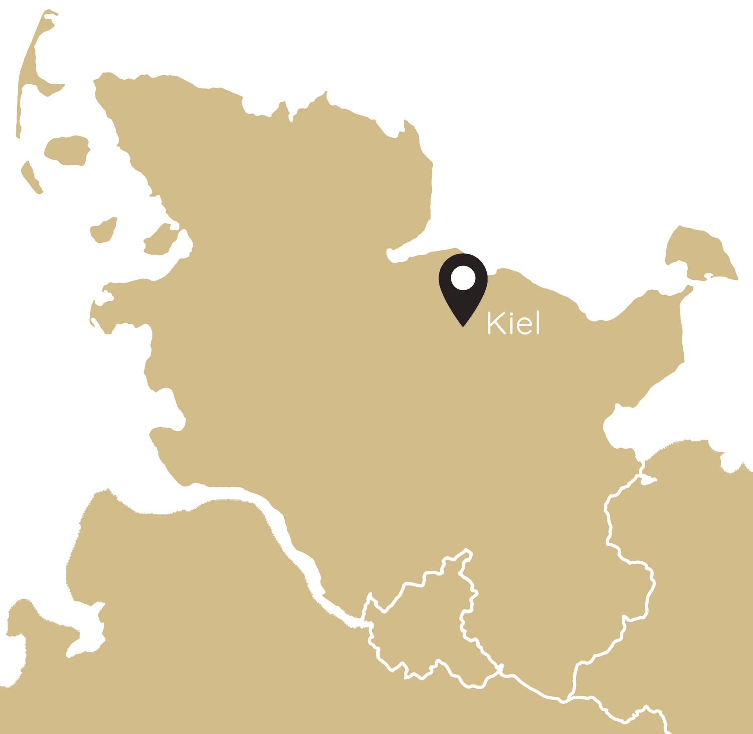 Karte mit Liefergebiet für Classic Gläser vom Eventverleih Schleswig-Holstein mit Standort Kiel und regionaler Übersicht für Gläserverleih.