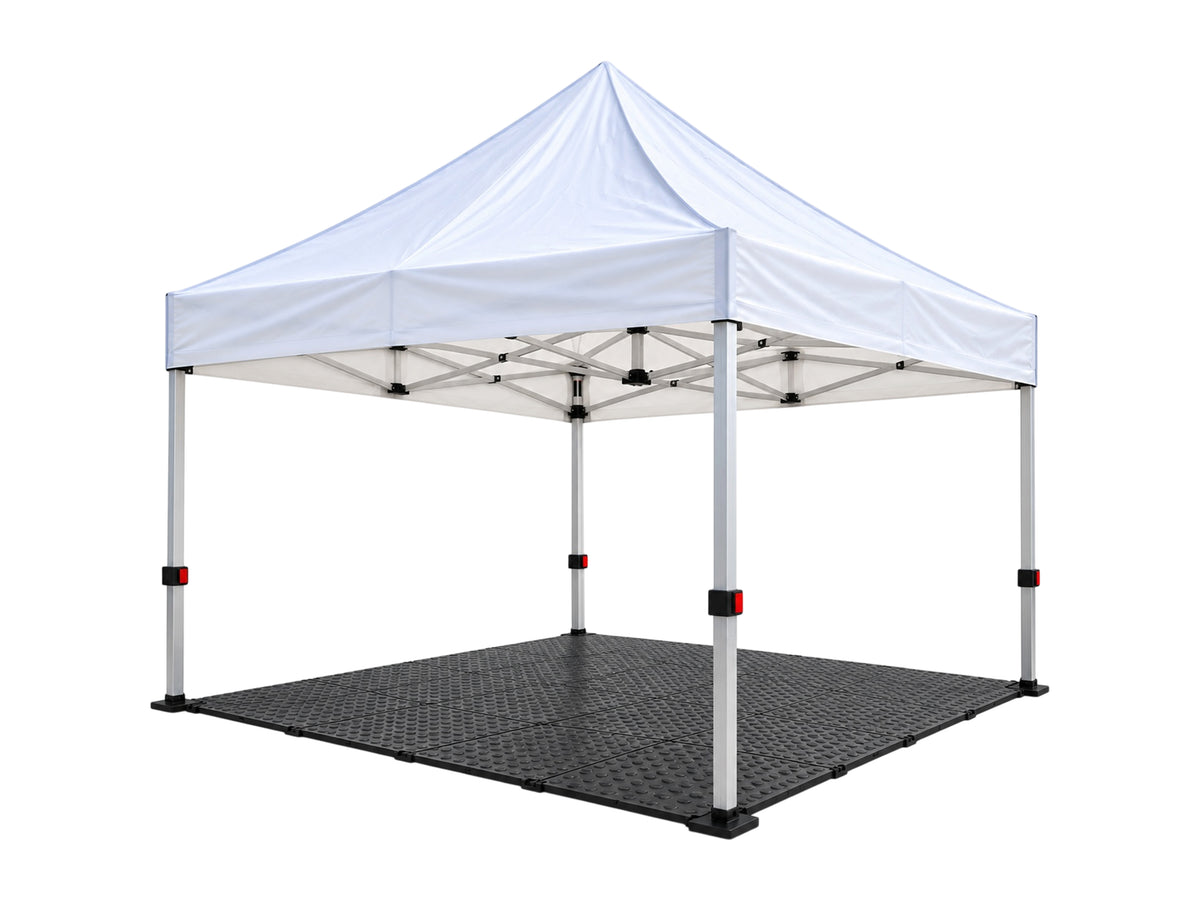 Weißer Faltpavillon 4x4 m mit anthrazitfarbenem Kunststoffboden mieten bei Eventverleih SH