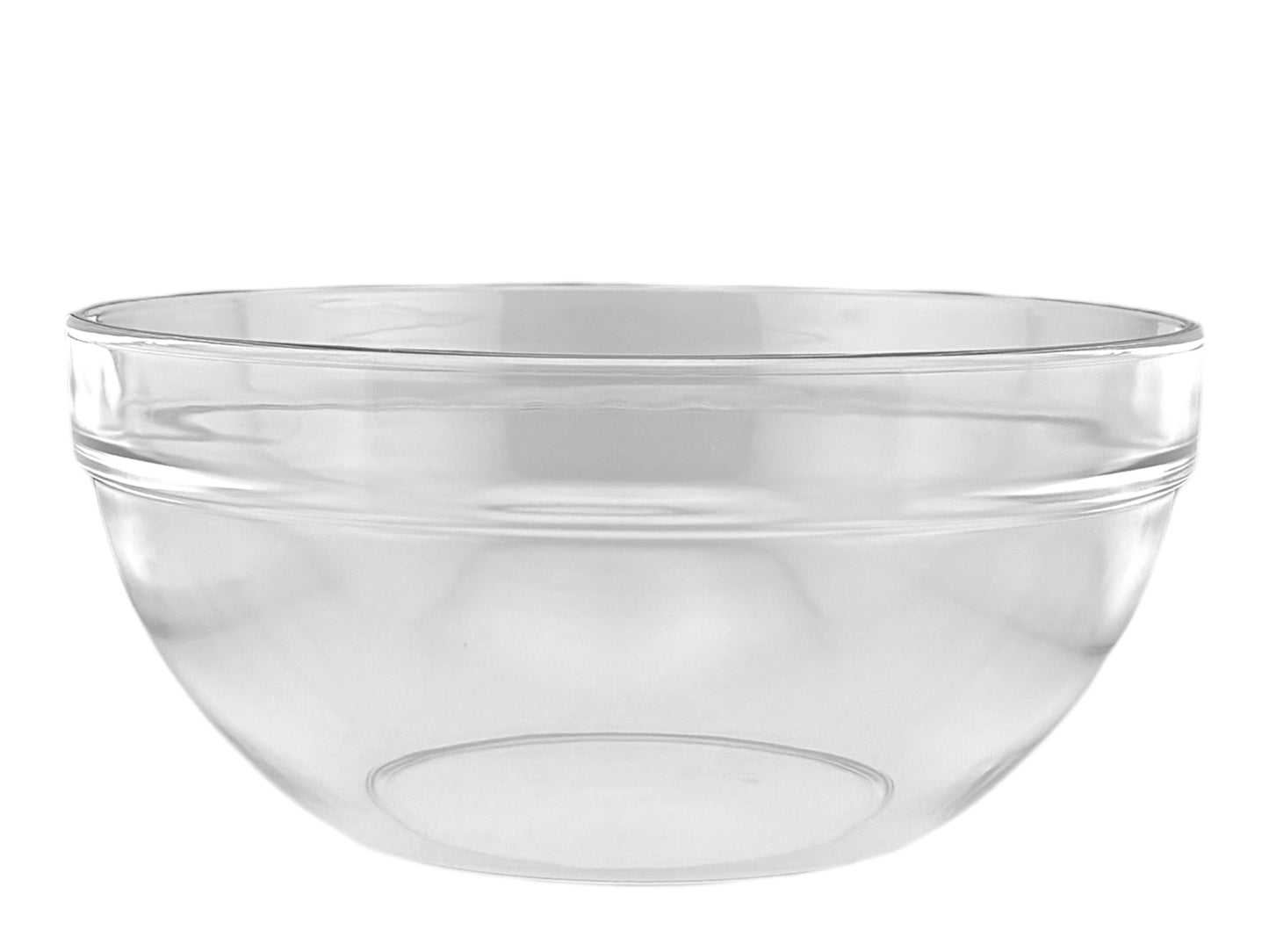 Große runde Glasschüssel aus Klarglas mit 29 cm Durchmesser als Salatschüssel und Bowleschale am Buffet
