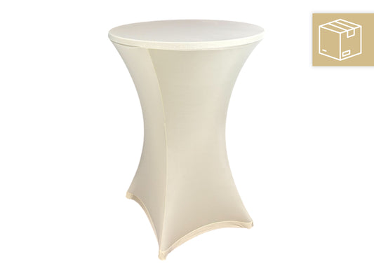 Stehtischhusse in Beige Creme aus Stretchstoff für Stehtische mit 80 cm Durchmesser – mietbar mit deutschlandweitem Versand